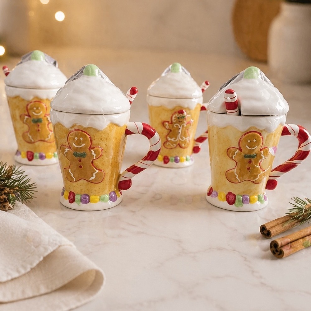 Vintage WMG 2013 Gingerbread Man & Girl Holiday Mug Set – Set of 4‎